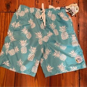 Spicy Tuna Men’s Swim Trunks Board shorts Size S Aqua Pineapple Vacation Beach
